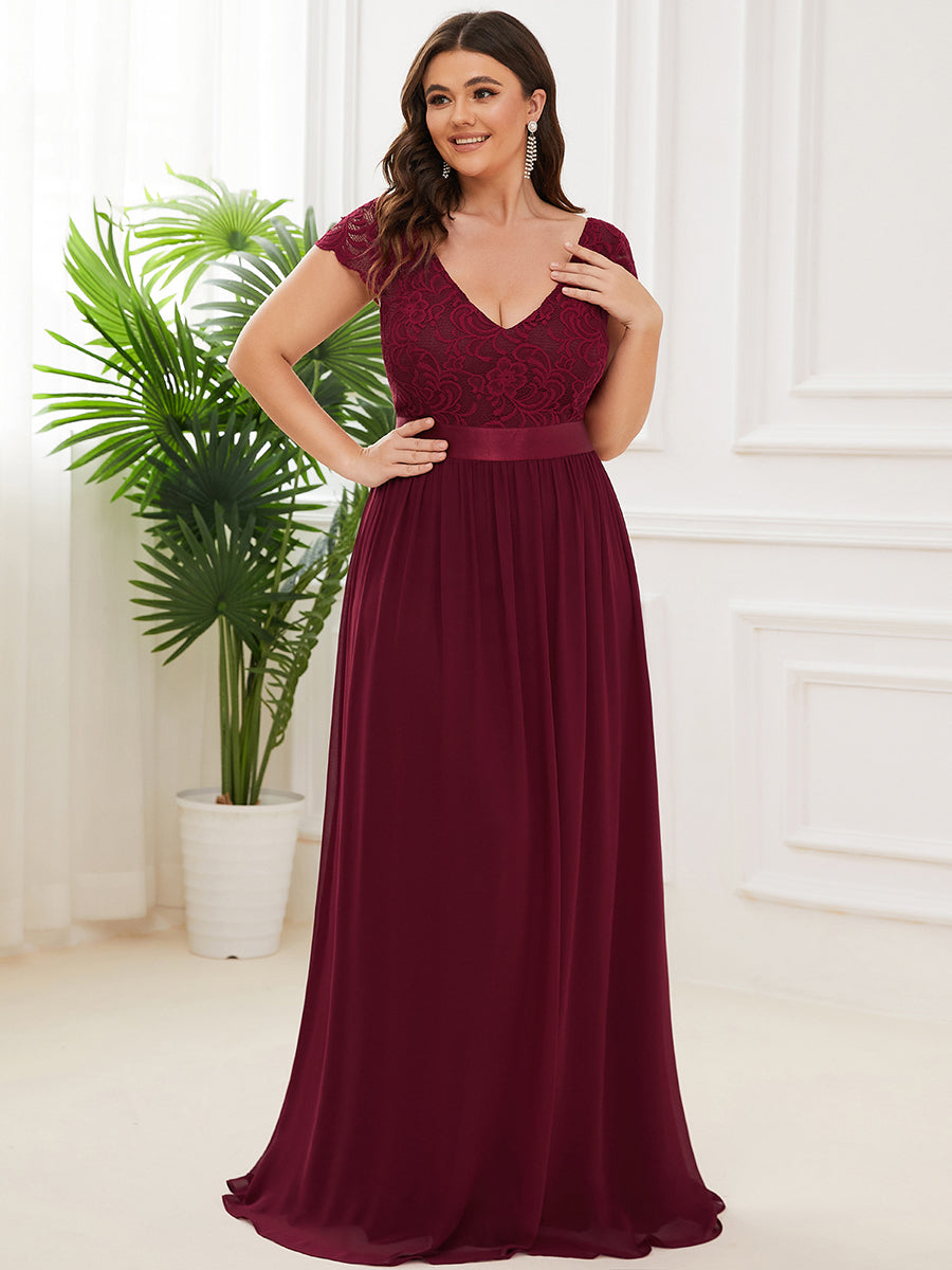 Plus Size Deep V Neck A Line Cover Sleeves Wholesale Bridesmaid Dresses