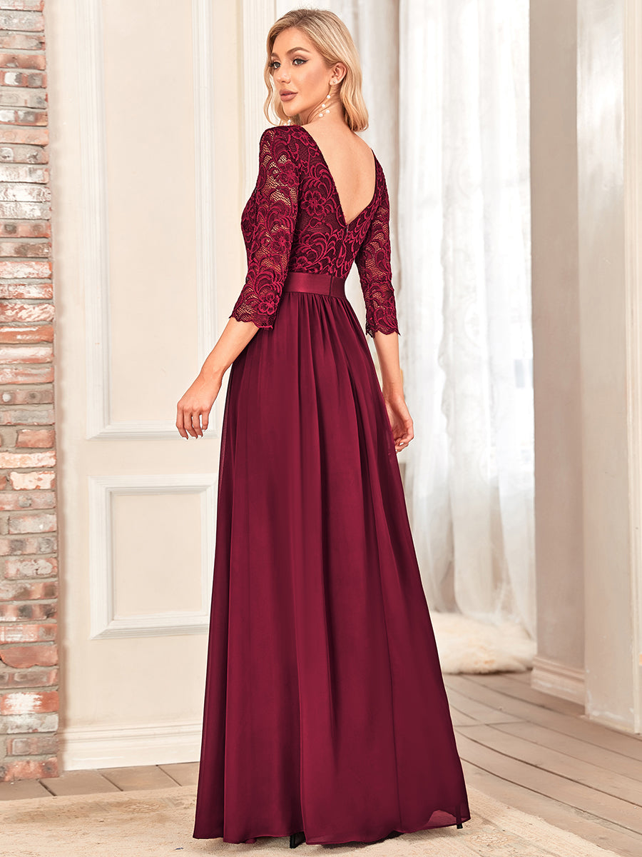 Elegant Empire Waist Wholesale Bridesmaid Dresses with Long Lace Sleeve