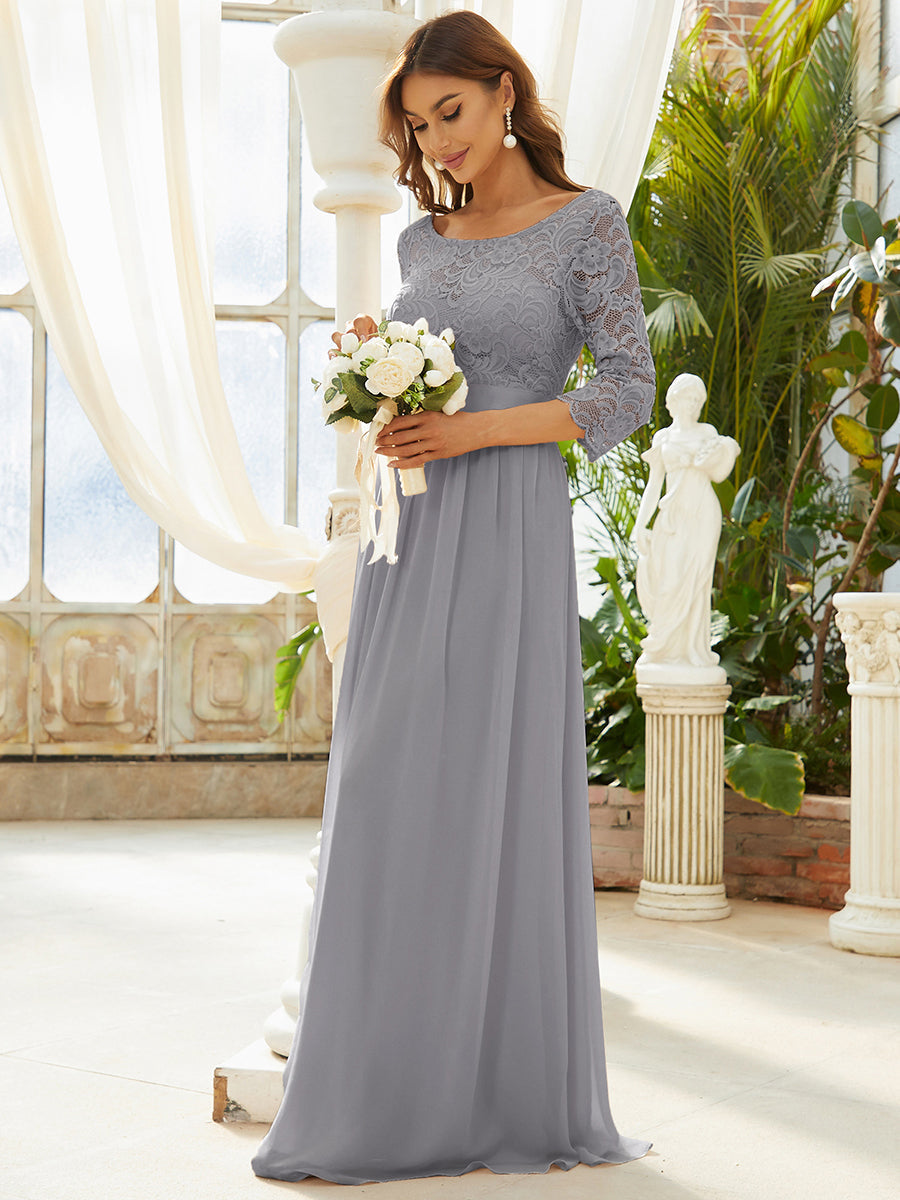 Elegant Empire Waist Wholesale Bridesmaid Dresses with Long Lace Sleeve