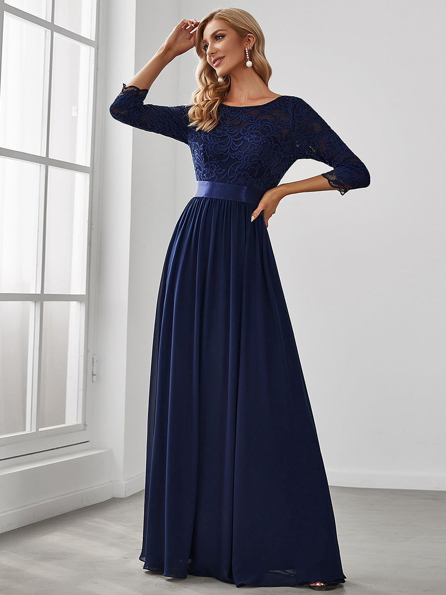 Elegant Empire Waist Wholesale Bridesmaid Dresses with Long Lace Sleeve
