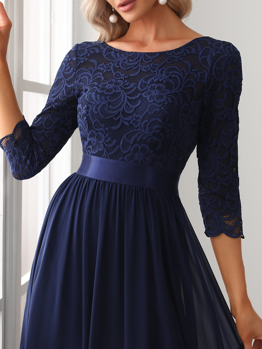 Elegant Empire Waist Wholesale Bridesmaid Dresses with Long Lace Sleeve