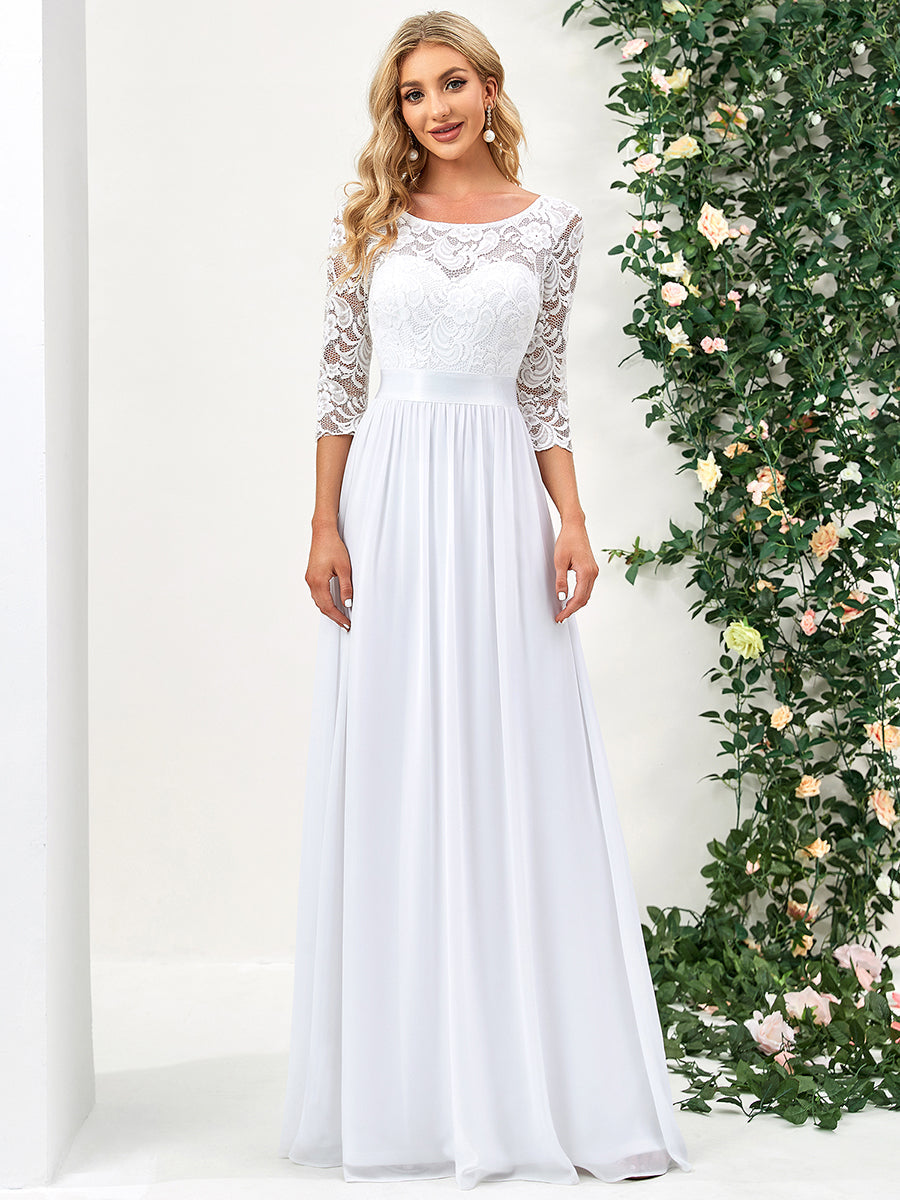 Elegant Empire Waist Wholesale Bridesmaid Dresses with Long Lace Sleeve