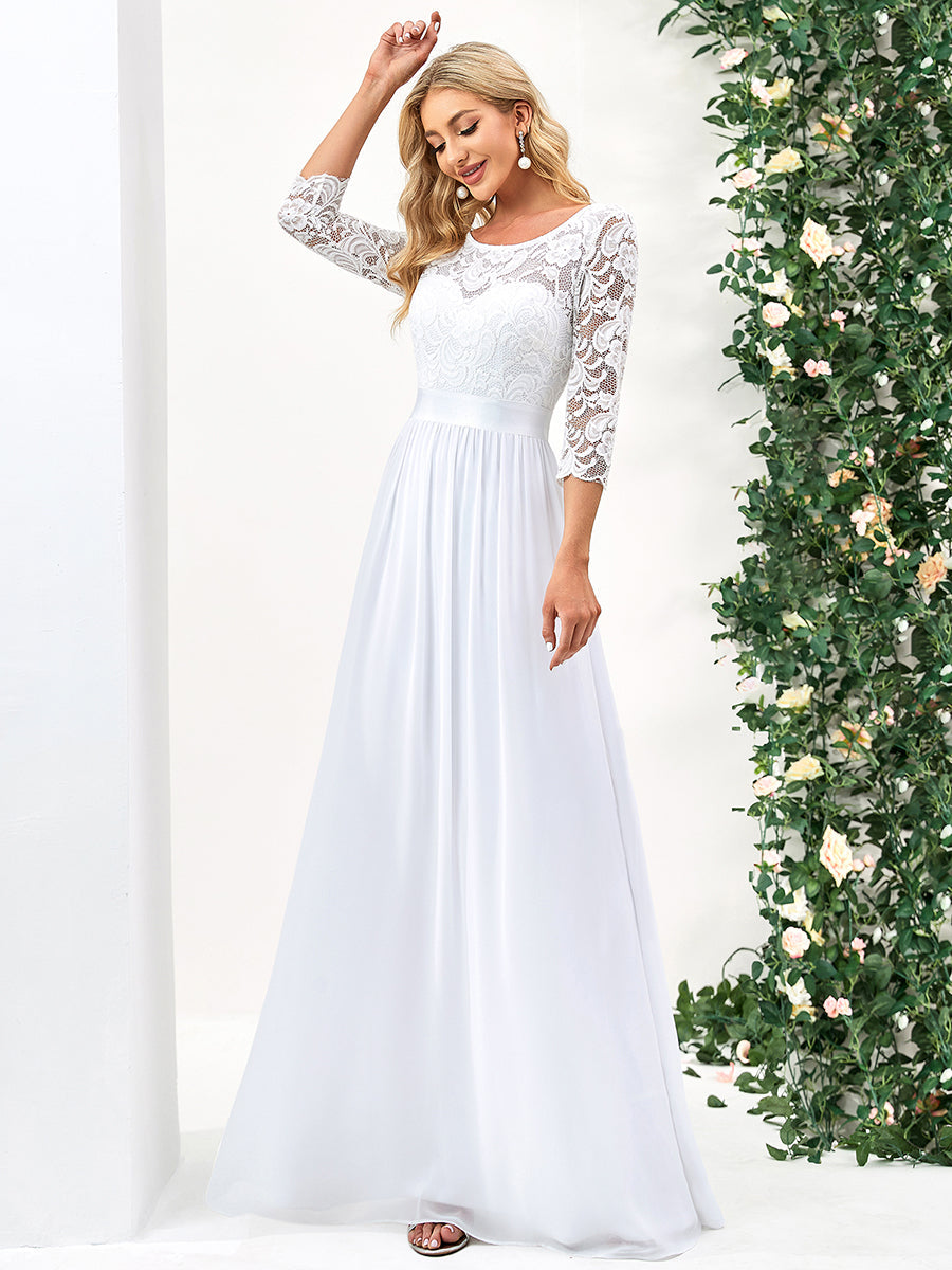 Elegant Empire Waist Wholesale Bridesmaid Dresses with Long Lace Sleeve