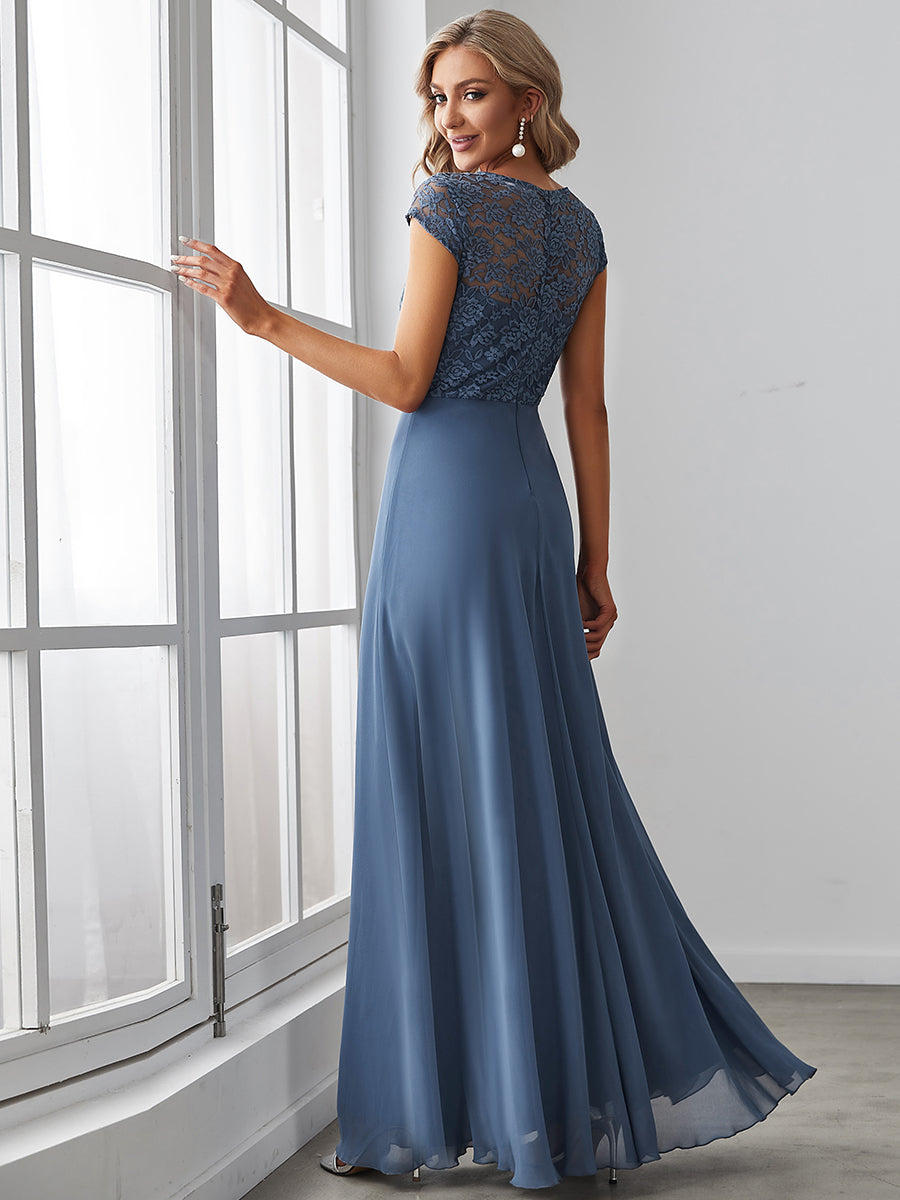 Sweetheart Elegant Wholesale Chiffon Bridemaid Dress With Lace Cap Sleeves