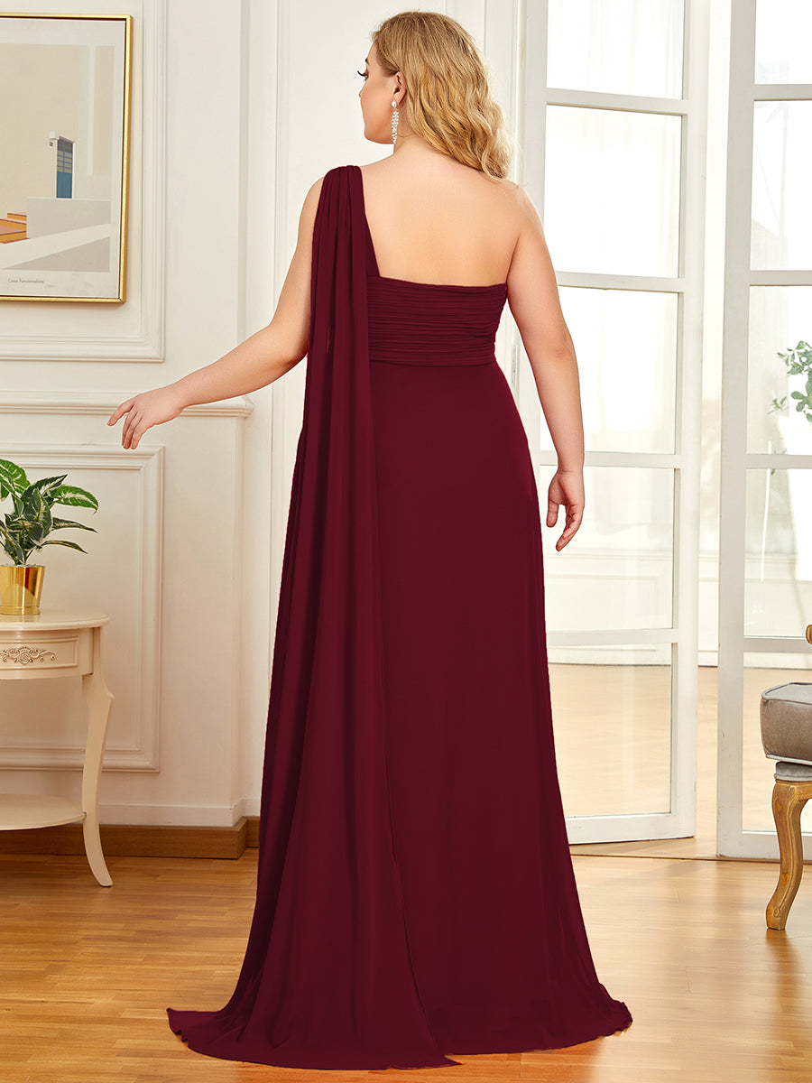 One Shoulder Chiffon Ruffles Plus Size Long Evening Dresses