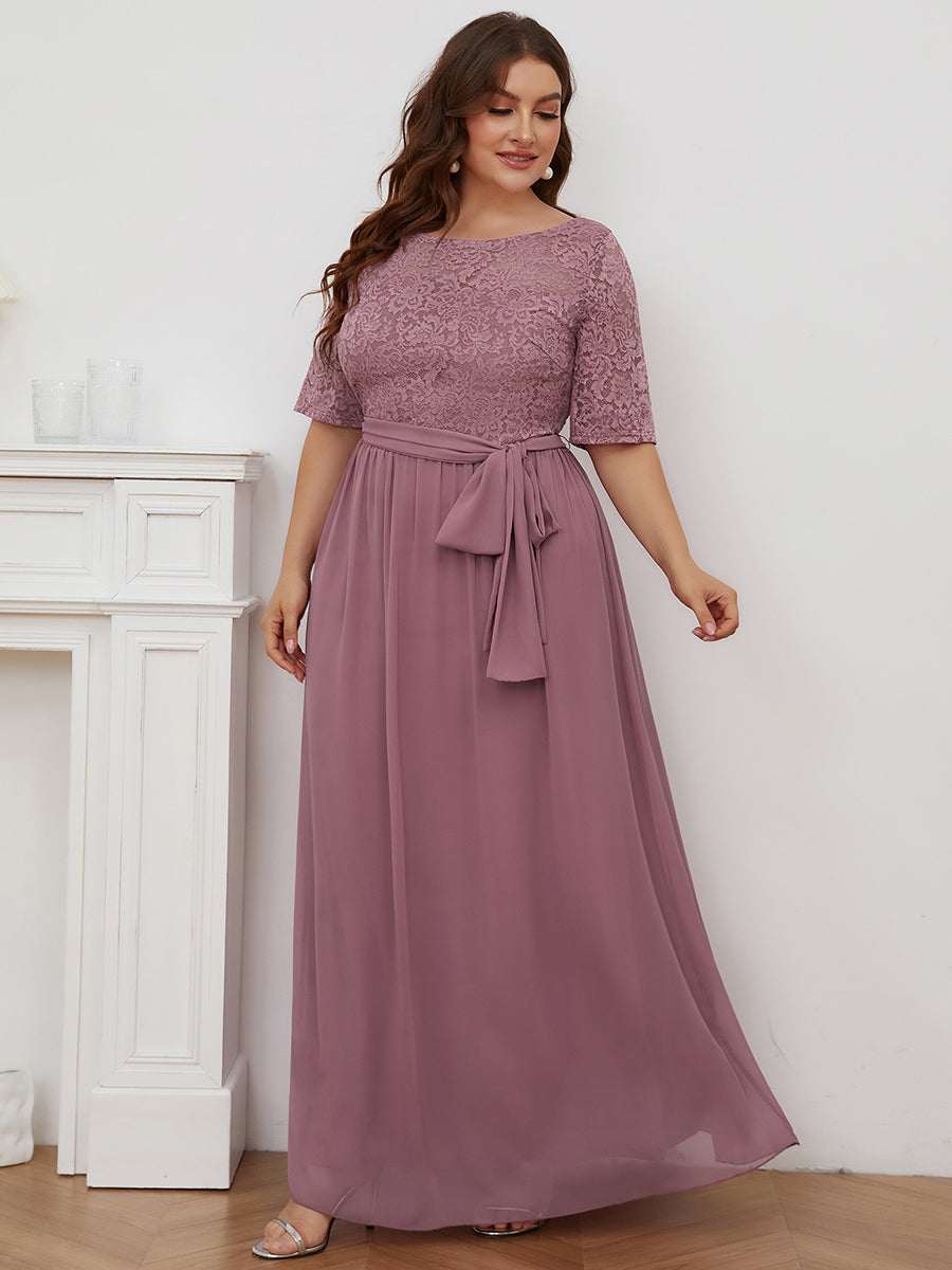 Color=Orchid | Maxi Long Lace Illusion Wholesale Plus Size Mother Of Wholesale Bride Dresses-Orchid 1