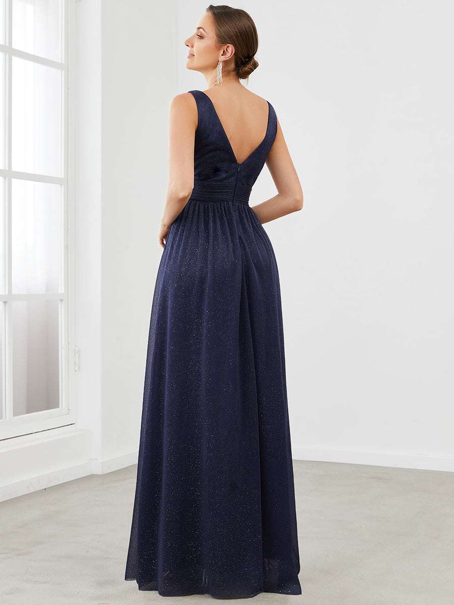 Double V Neck Floor Length Sparkly Wholesale Evening Dresses for Party