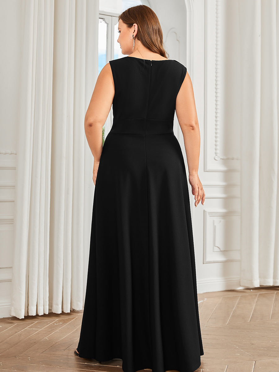 Plus Sleeveless Round Neck A Line Floor Length Wholesale Evening Dresses