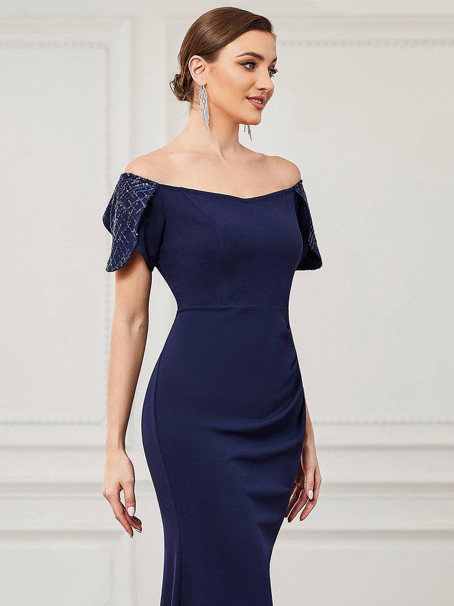 Classy Off Shoulders Short Sleeves Fishtail Wholesale Evening Dresses