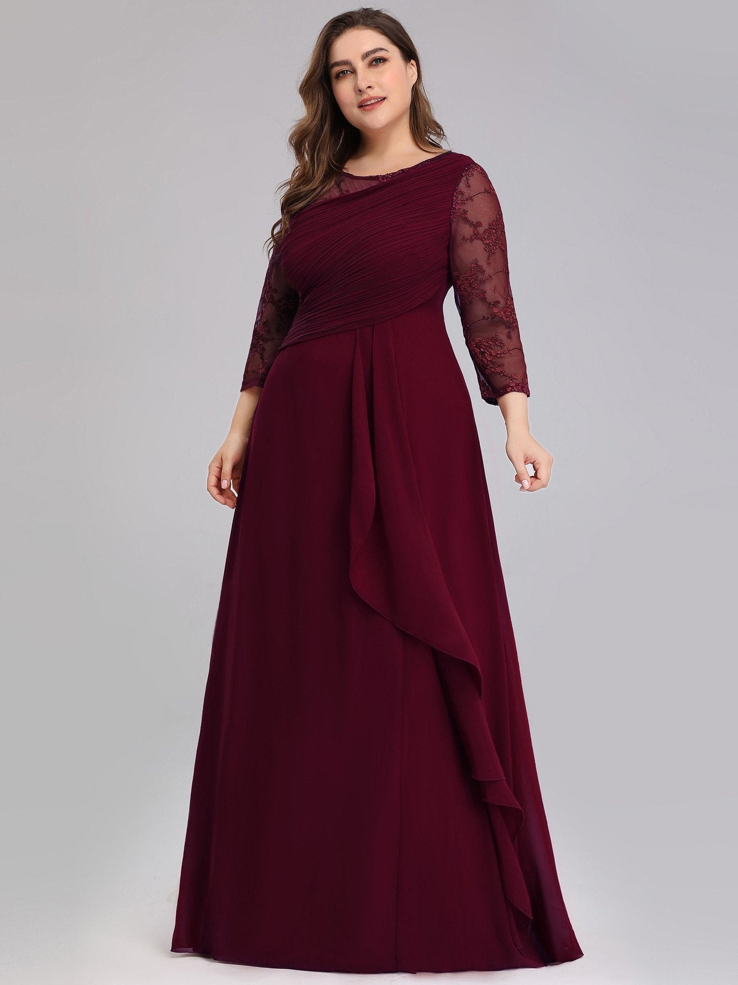 Plus Size Elegant Long Half Sleeves Women Formal Evening Dresses EB07728