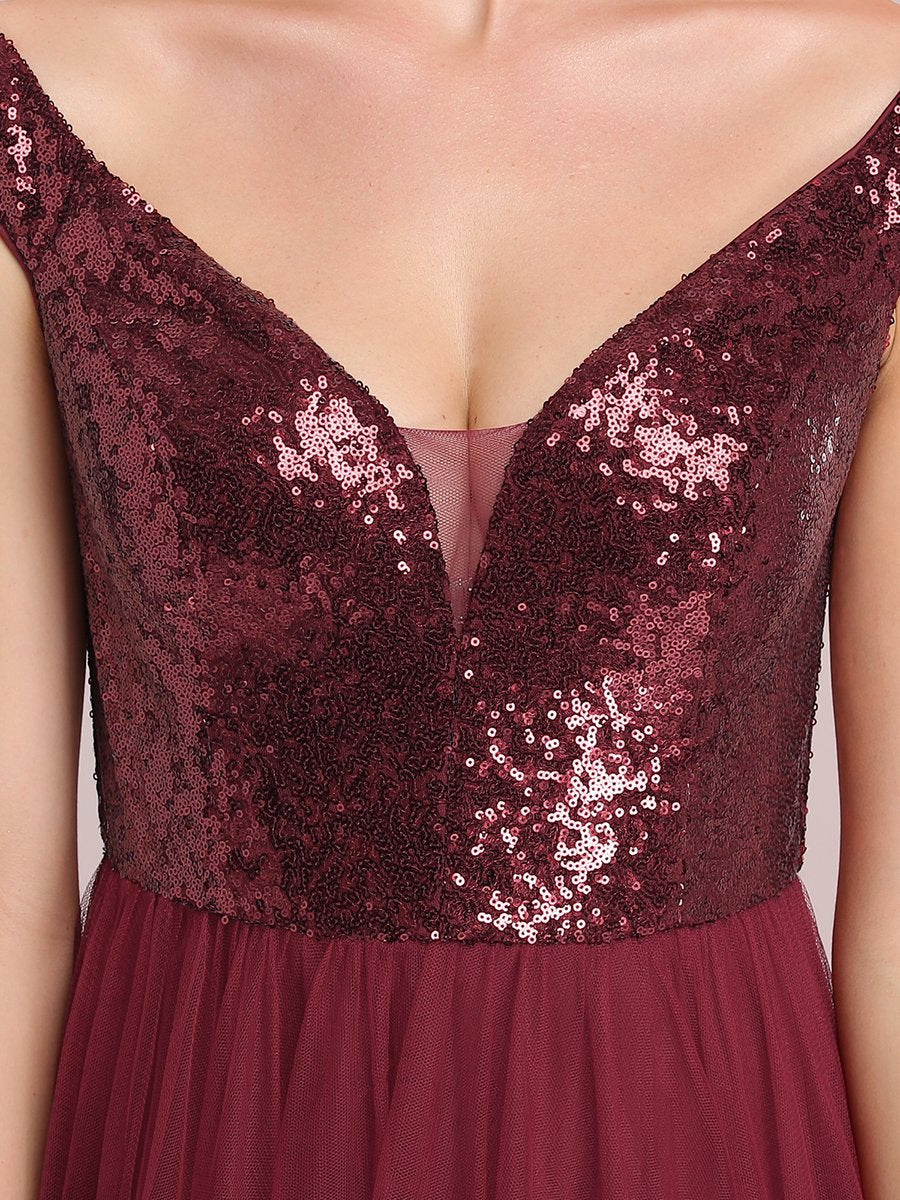 Wholesale High Waist Tulle & Sequin Sleeveless Evening Dress