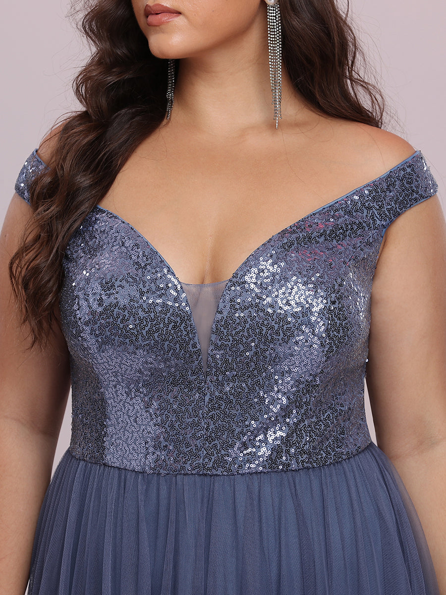 Plus Size Wholesale High Waist Tulle & Sequin Sleeveless Evening Dress EE00277