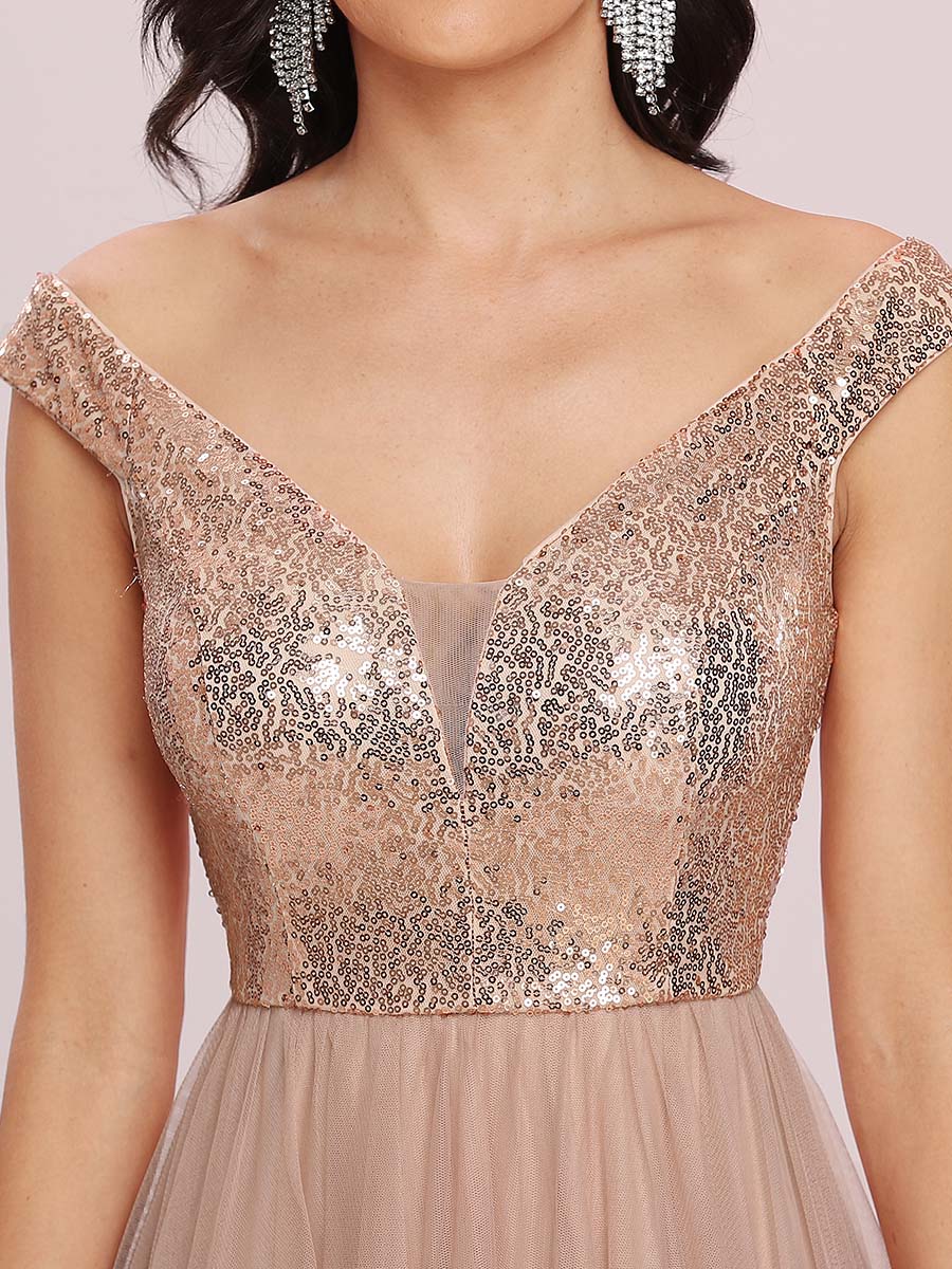 Wholesale High Waist Tulle & Sequin Sleeveless Evening Dress