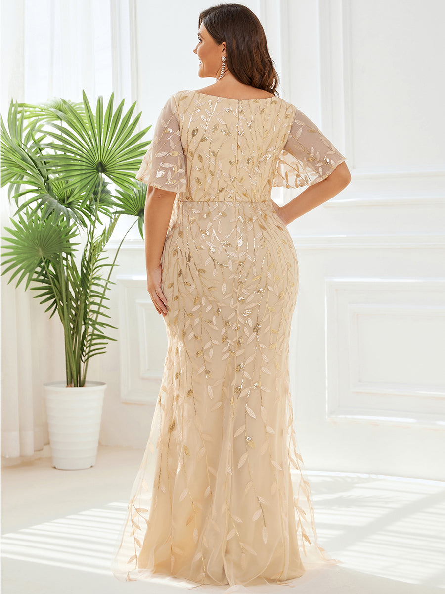Gorgeous V Neck Leaf-Sequined Fishtail Wholesale Evening Dress