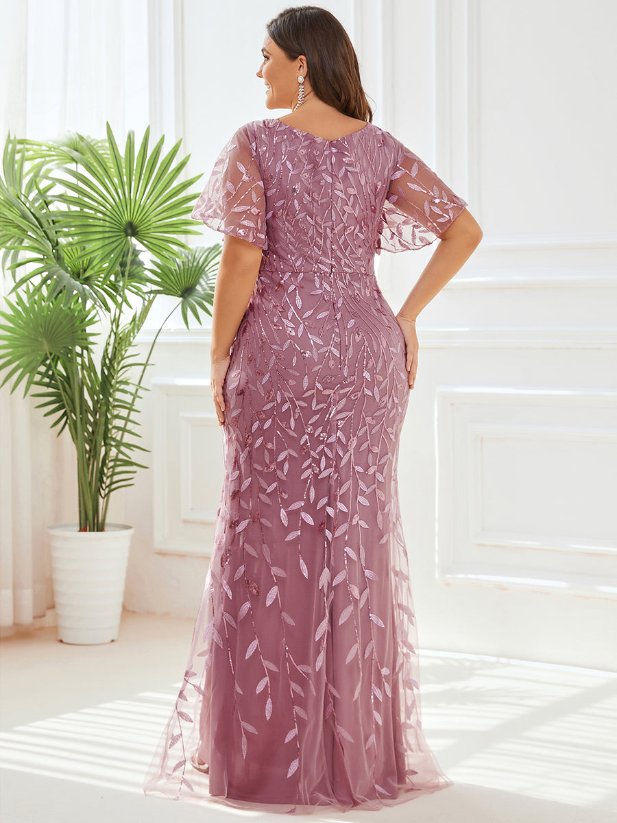 Gorgeous V Neck Leaf-Sequined Fishtail Wholesale Evening Dress