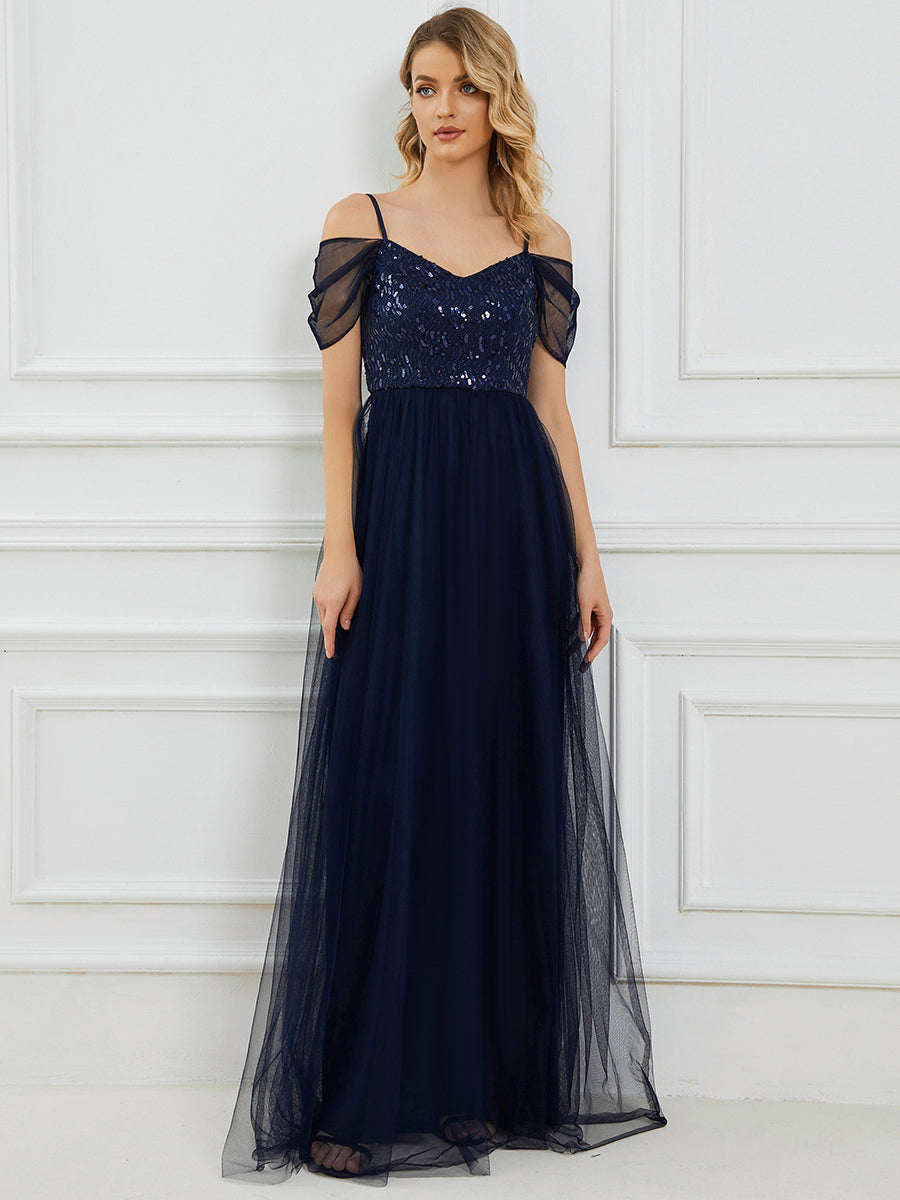 A-Line Sweetheart Neckline Ruffle Sleeve Tulle Wholesale Bridesmaid Dress