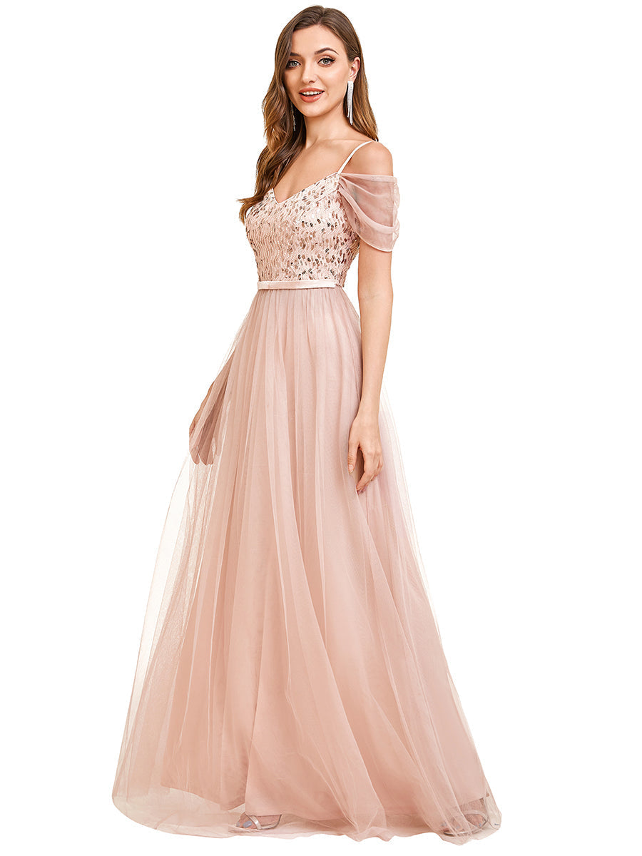 A-Line Sweetheart Neckline Ruffle Sleeve Tulle Wholesale Bridesmaid Dress