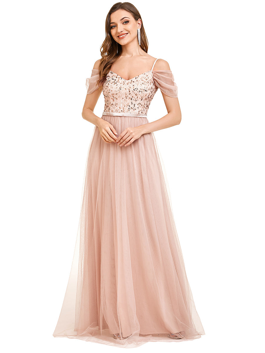 A-Line Sweetheart Neckline Ruffle Sleeve Tulle Wholesale Bridesmaid Dress
