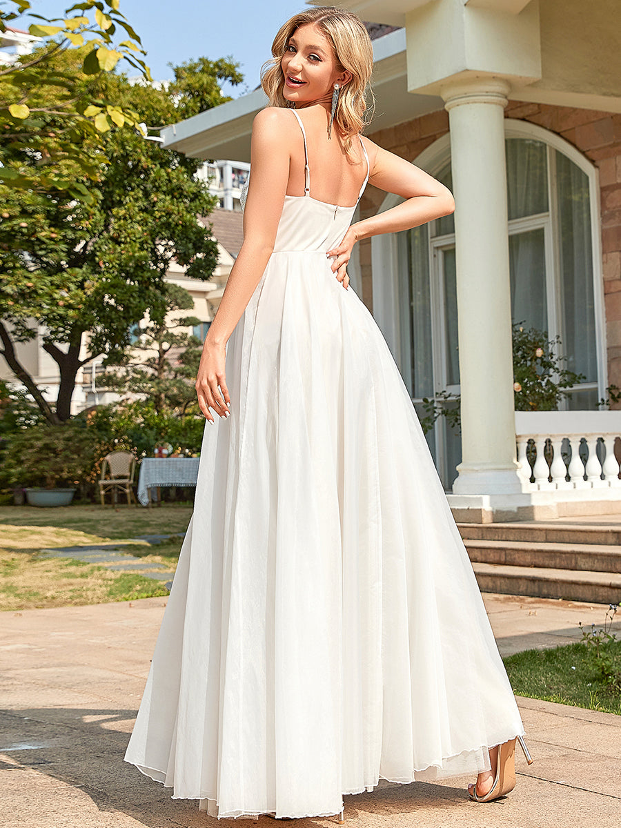 Sassy Sleeveless Deep V Neck Wholesale Wedding Dresses with Applique