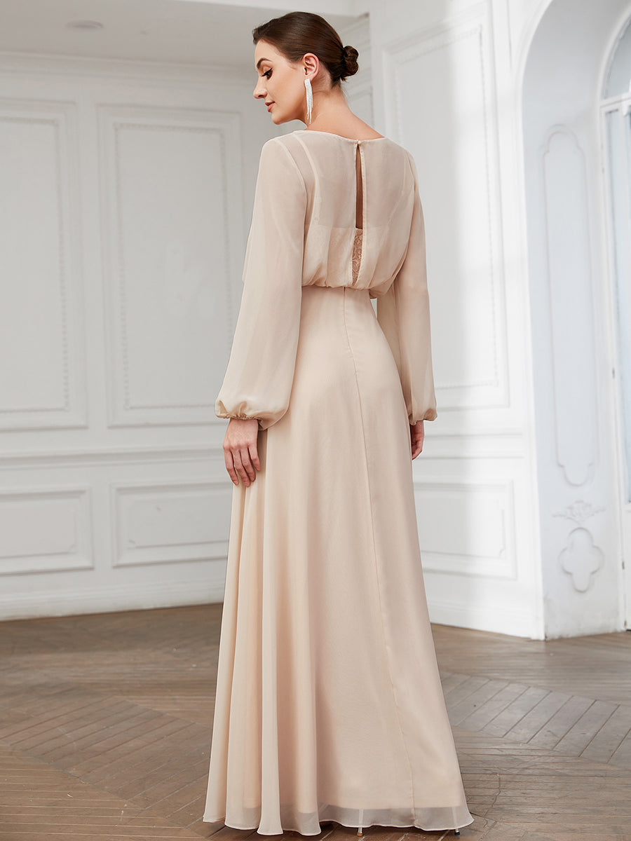 Round Neck A Line Wholesale Evening Dresses with Long Lantern Sleeves
