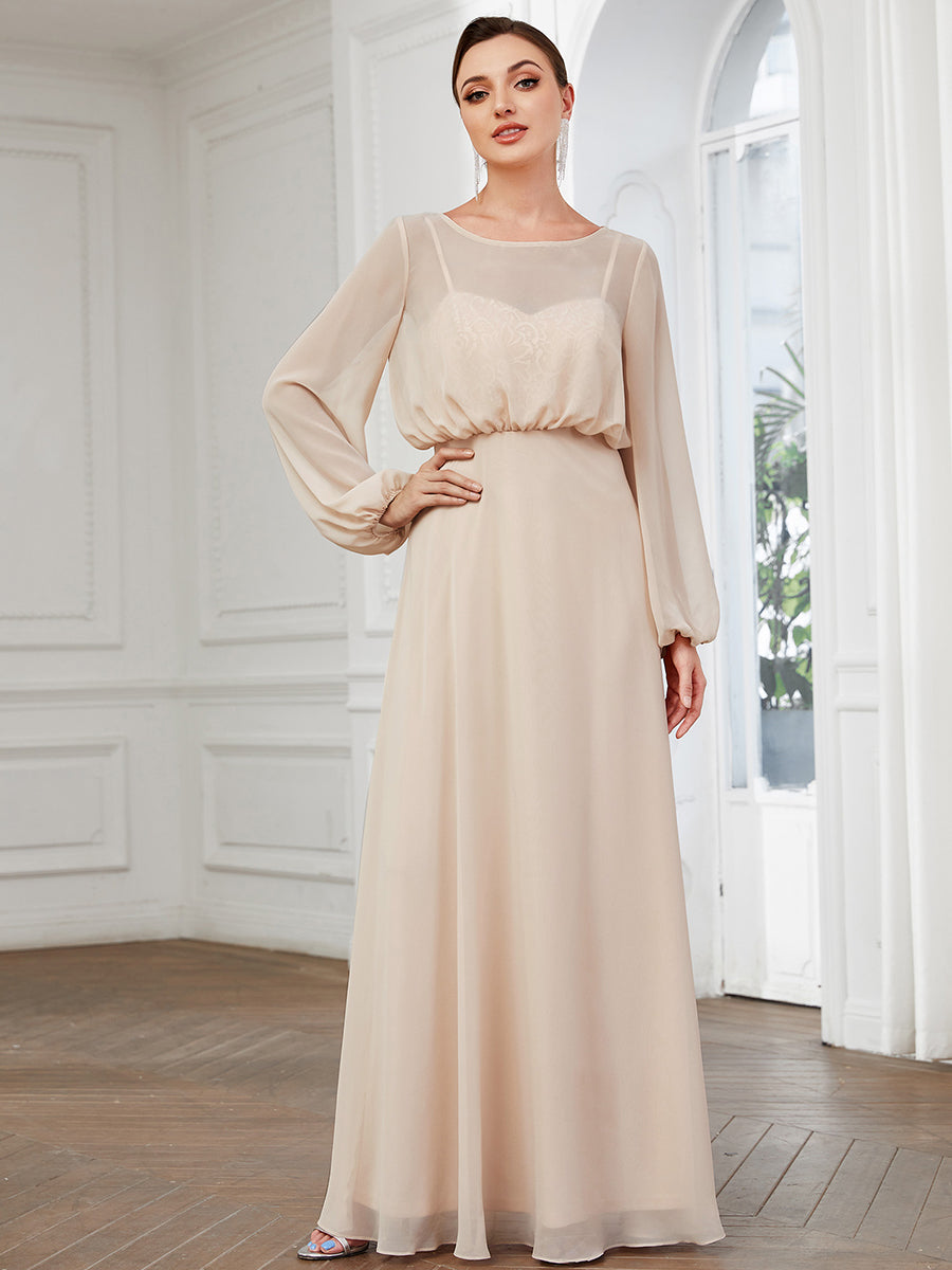 Round Neck A Line Wholesale Evening Dresses with Long Lantern Sleeves