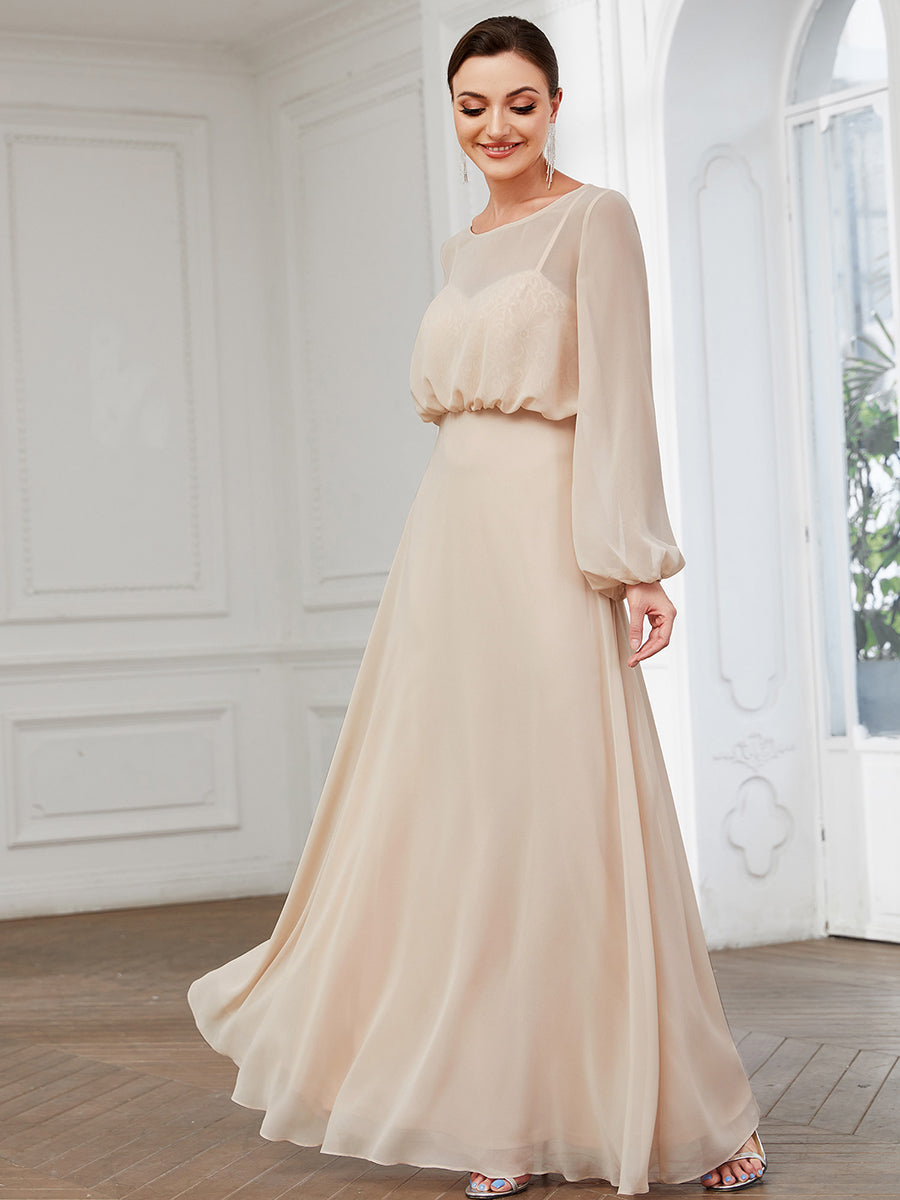 Round Neck A Line Wholesale Evening Dresses with Long Lantern Sleeves