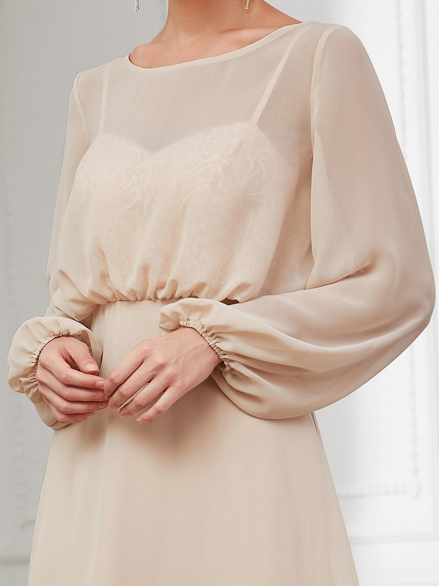 Round Neck A Line Wholesale Evening Dresses with Long Lantern Sleeves