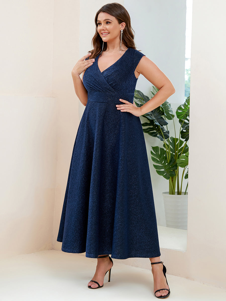 Plus Deep V Neck Floor Length A Line Sleeveless Wholesale Evening Dresses