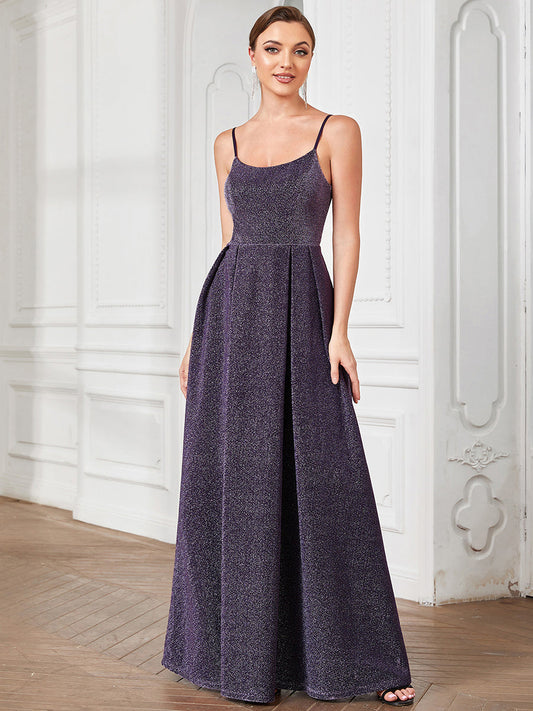 Color=Dark Purple | Shiny Spaghetti Straps U Neck A Line Wholesale Evening Dresses-Dark Purple 1
