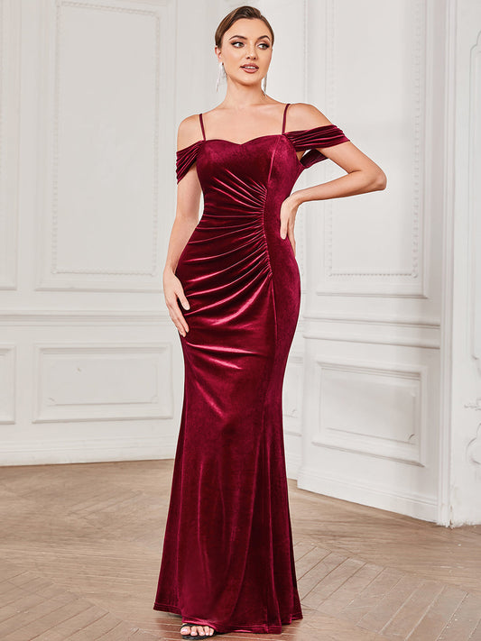 Color=Burgundy | Sweetheart Neck Off Shoulders Fishtail Wholesale Evening Dresses-Burgundy 1