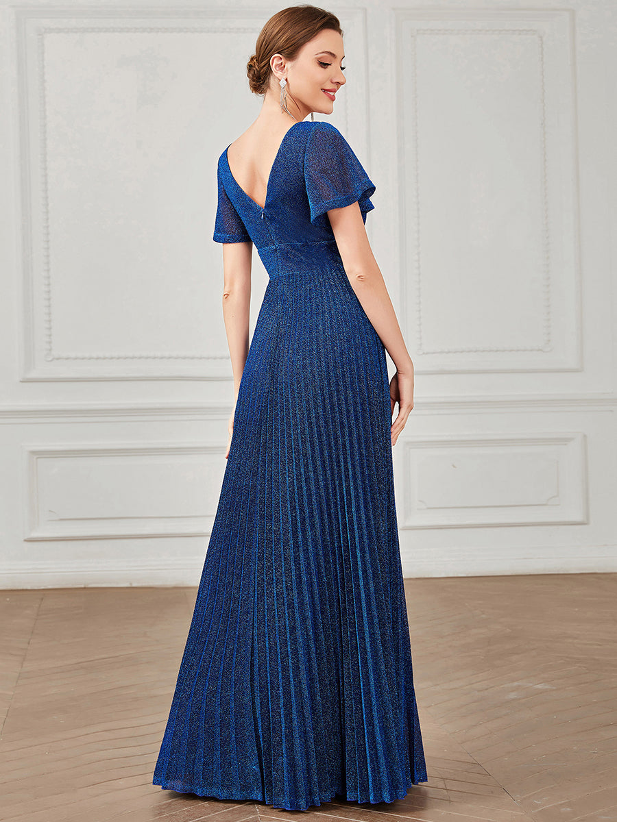 Shiny Deep V Neck Buffterfly Sleeves A Line Wholesale Evening Dresses