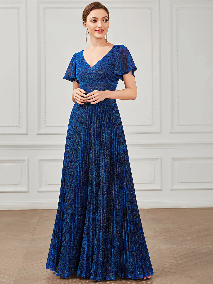 Shiny Deep V Neck Buffterfly Sleeves A Line Wholesale Evening Dresses
