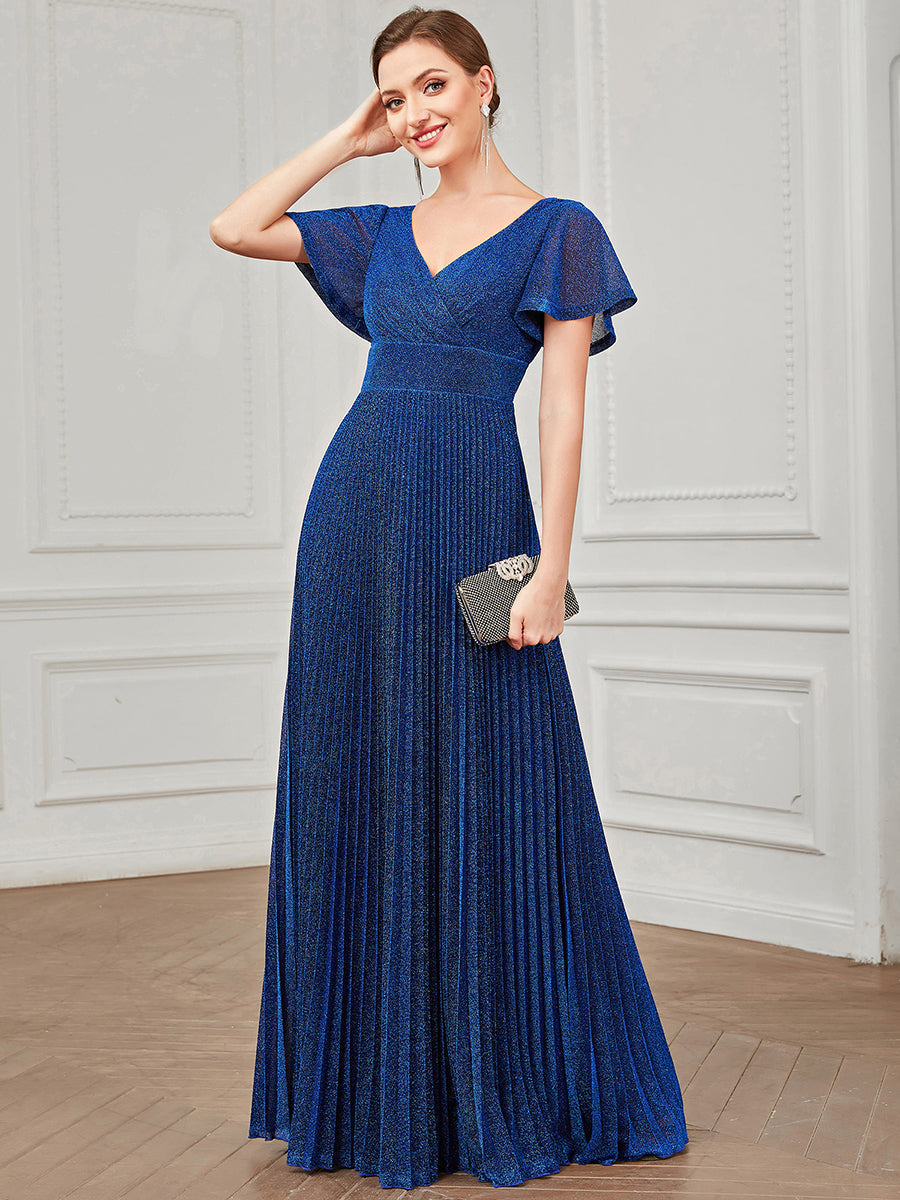 Shiny Deep V Neck Buffterfly Sleeves A Line Wholesale Evening Dresses