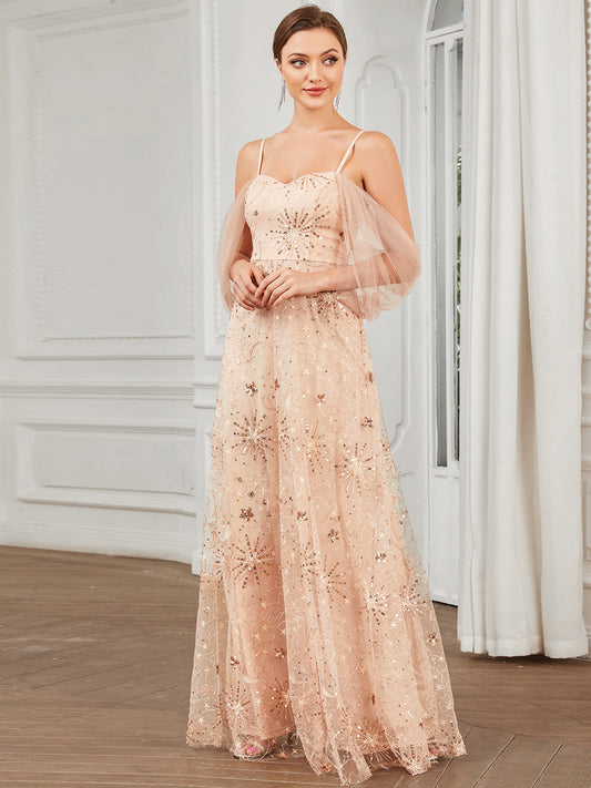 Color=Rose Gold | Off Shoulders A Line Wholesale Evening Dresses with Spaghetti Straps-Rose Gold 1