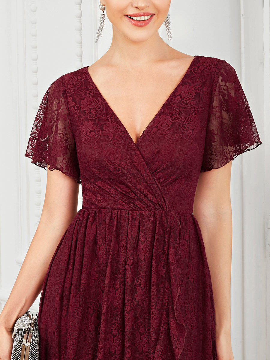 Deep V Neck Short See Through Sleeves A Line Wholesale Evening Dresses