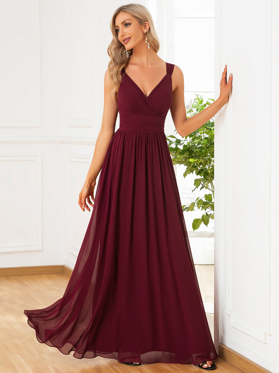 Wholesale Bridesmaid Dresses with Deep V Neck and Pleated Decoration