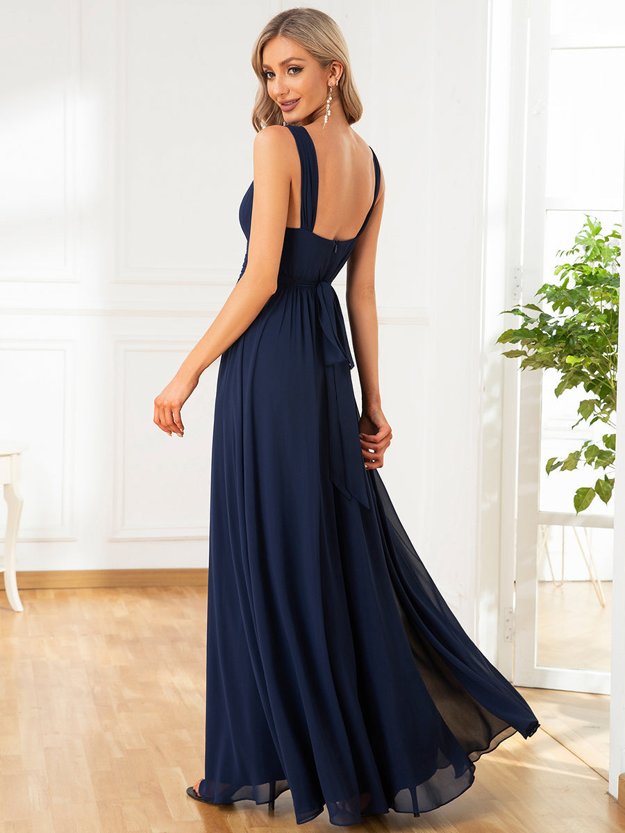 Wholesale Bridesmaid Dresses with Deep V Neck and Pleated Decoration