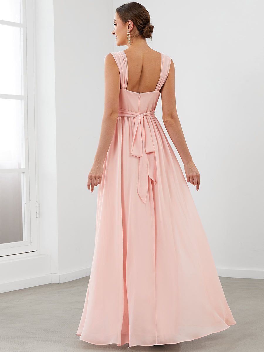 Wholesale Bridesmaid Dresses with Deep V Neck and Pleated Decoration