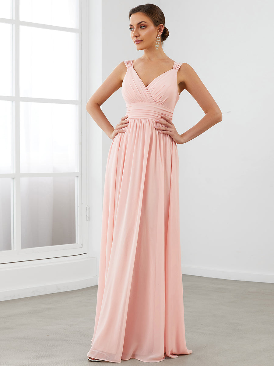 Wholesale Bridesmaid Dresses with Deep V Neck and Pleated Decoration