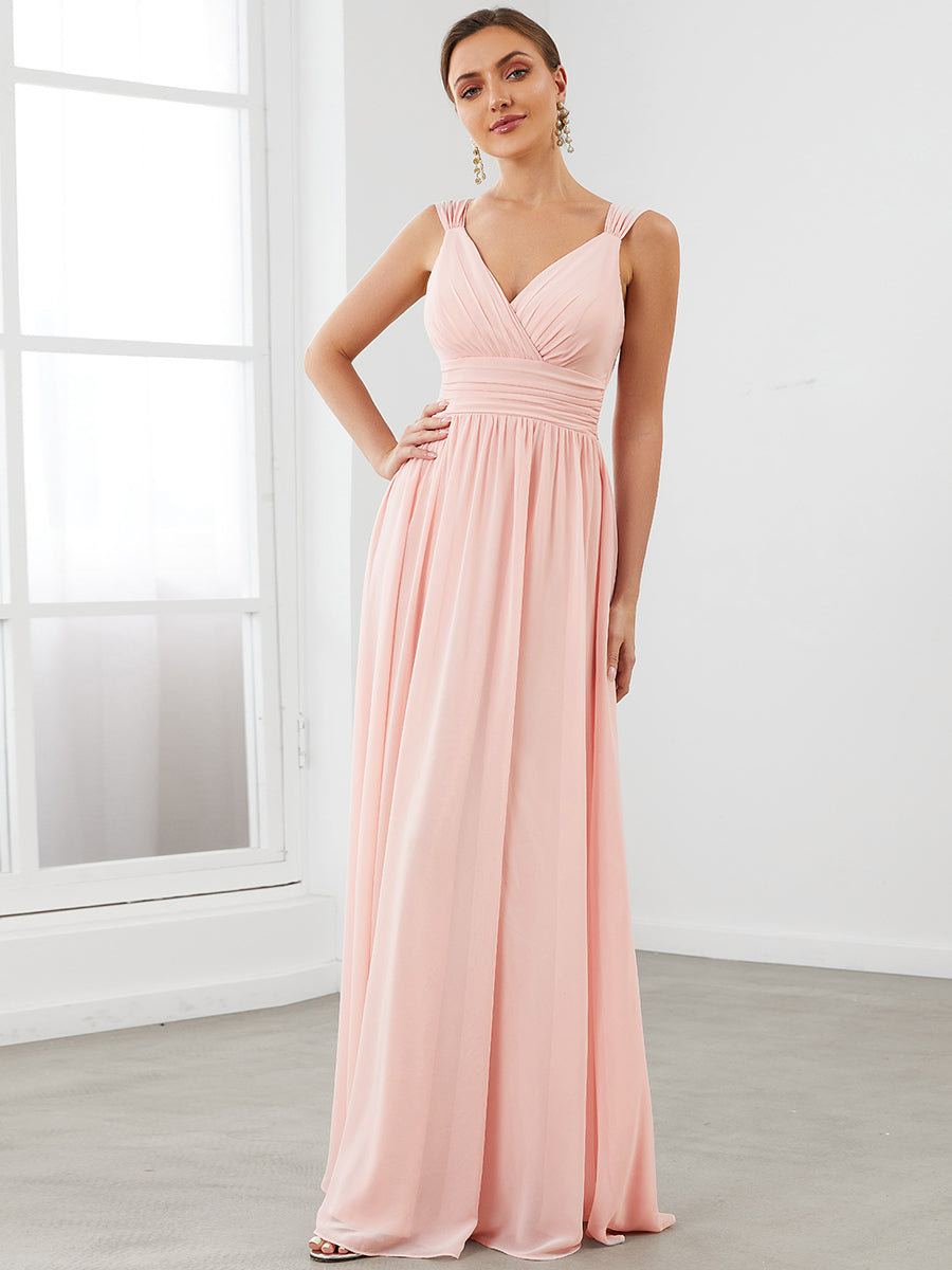 Wholesale Bridesmaid Dresses with Deep V Neck and Pleated Decoration