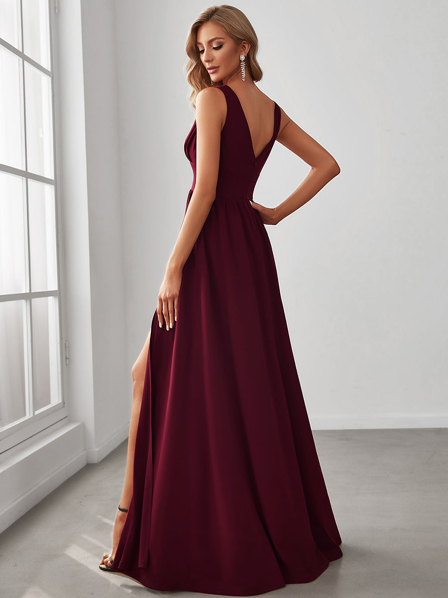 Sleeveless Wholesale Bridesmaid Dresses with Deep V Neck and A Line
