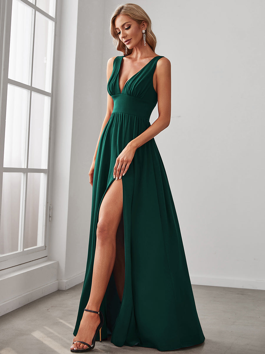 Sleeveless Wholesale Bridesmaid Dresses with Deep V Neck and A Line