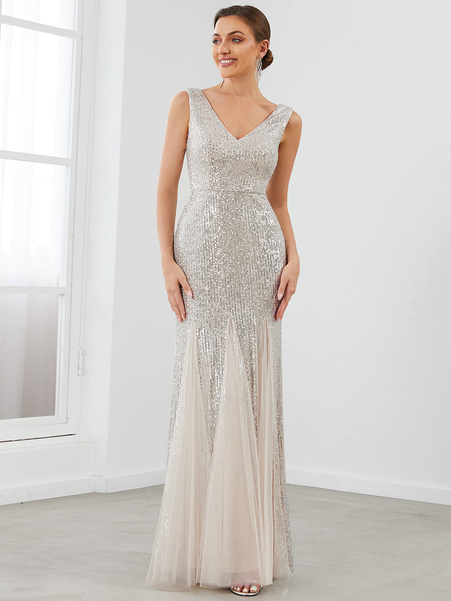 Sparkly Sleeveless A Line Wholesale Evening Dresses with Round Neck