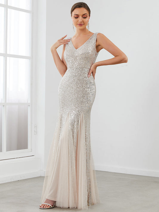 Color=Charcoal | Sparkly Sleeveless A Line Wholesale Evening Dresses with Round Neck-Charcoal 1