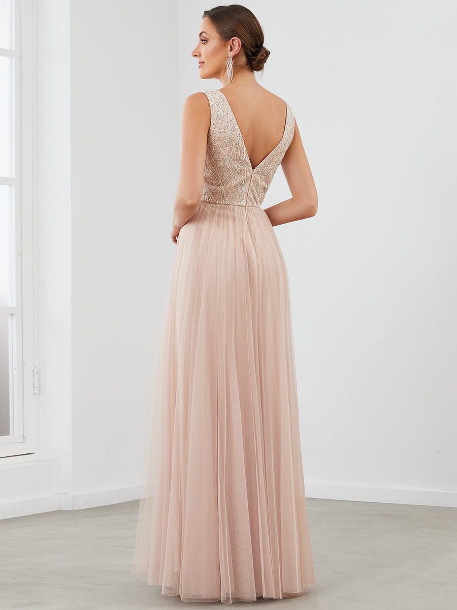 Hot Sleeveless Deep V Neck Wholesale Evening Dresses with A Line
