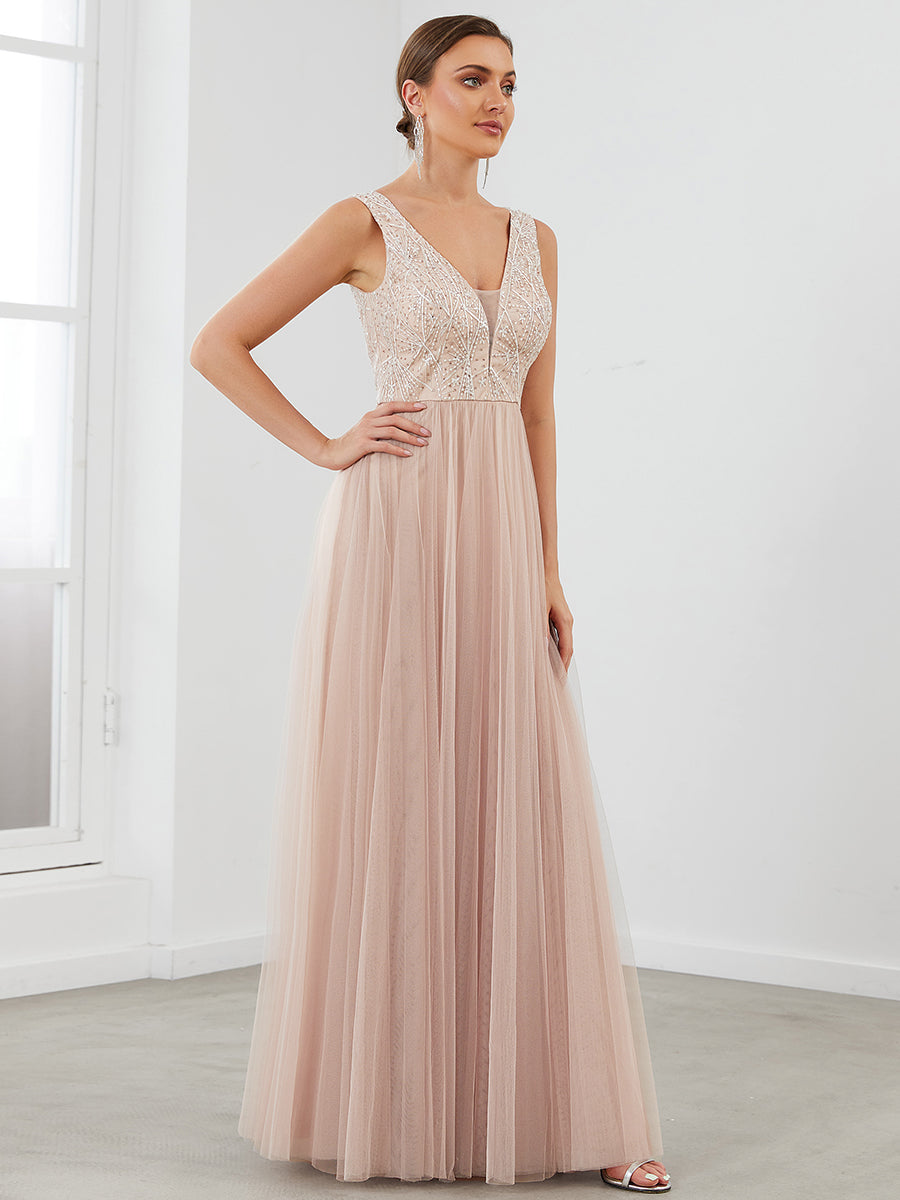 Hot Sleeveless Deep V Neck Wholesale Evening Dresses with A Line