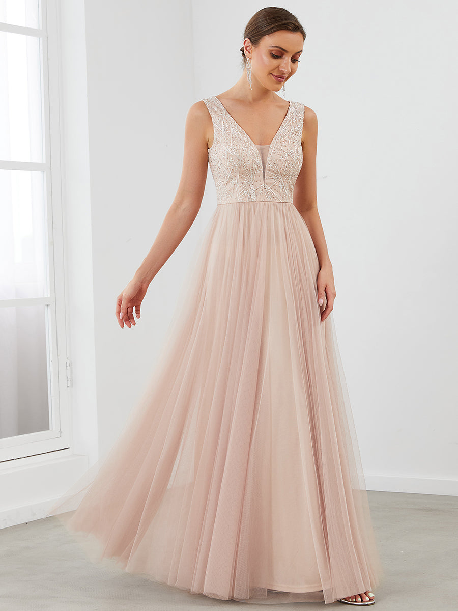 Hot Sleeveless Deep V Neck Wholesale Evening Dresses with A Line