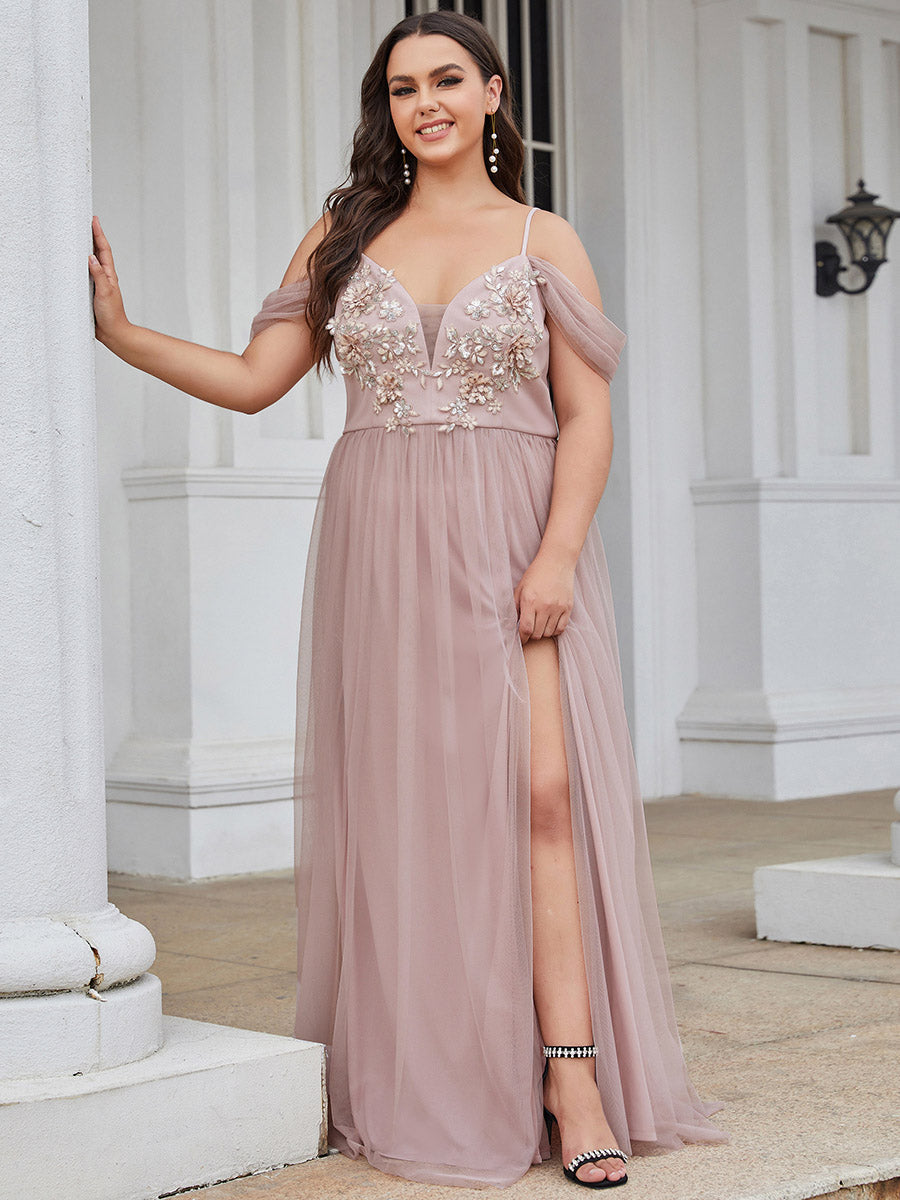 Glamorous Plus Size Deep V Neck Wholesale Evening Dresses with Split