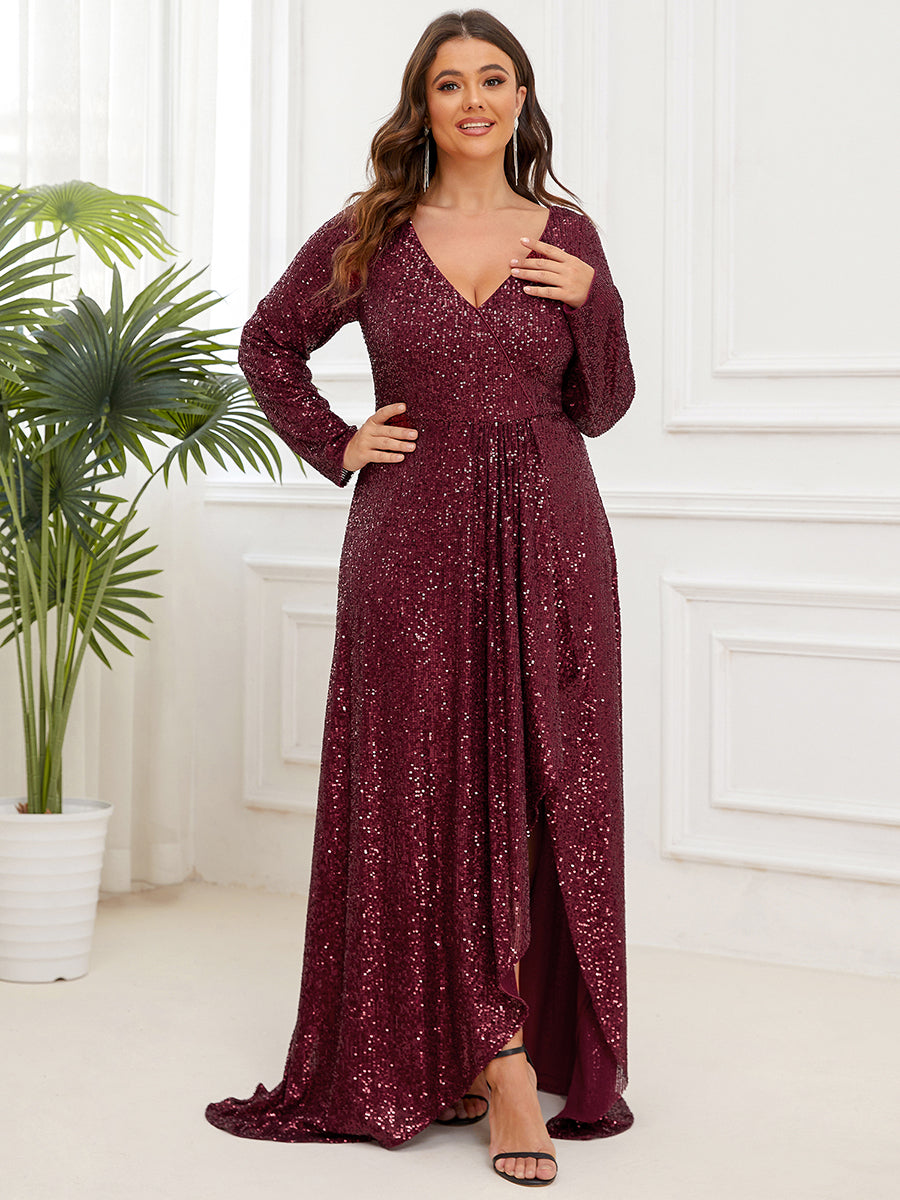 Deep V Neck Long Sleeves Split Wholesale Evening Dresses Gowns