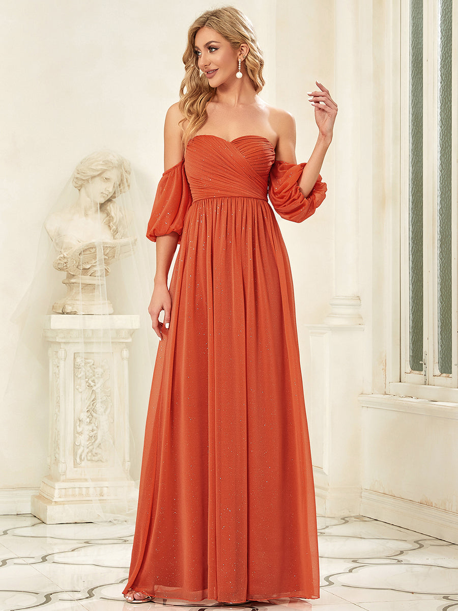 Off Shoulders Short Lantern Sleeves Wholesale Evening Dresses
